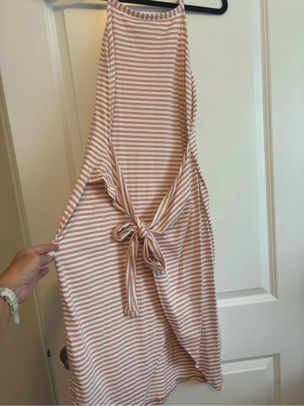Striped Sleeveless Tie-Back Dress in Blush